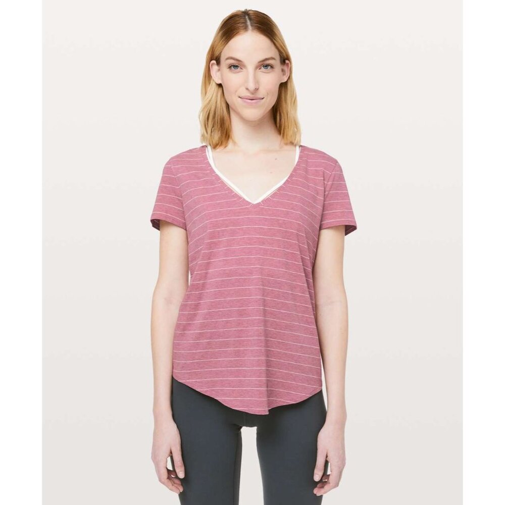 Lululemon Love V-Neck Curved Hem Athleisure Pima Cotton Short Sleeve Tee Shirt 6 - Picture 3 of 9